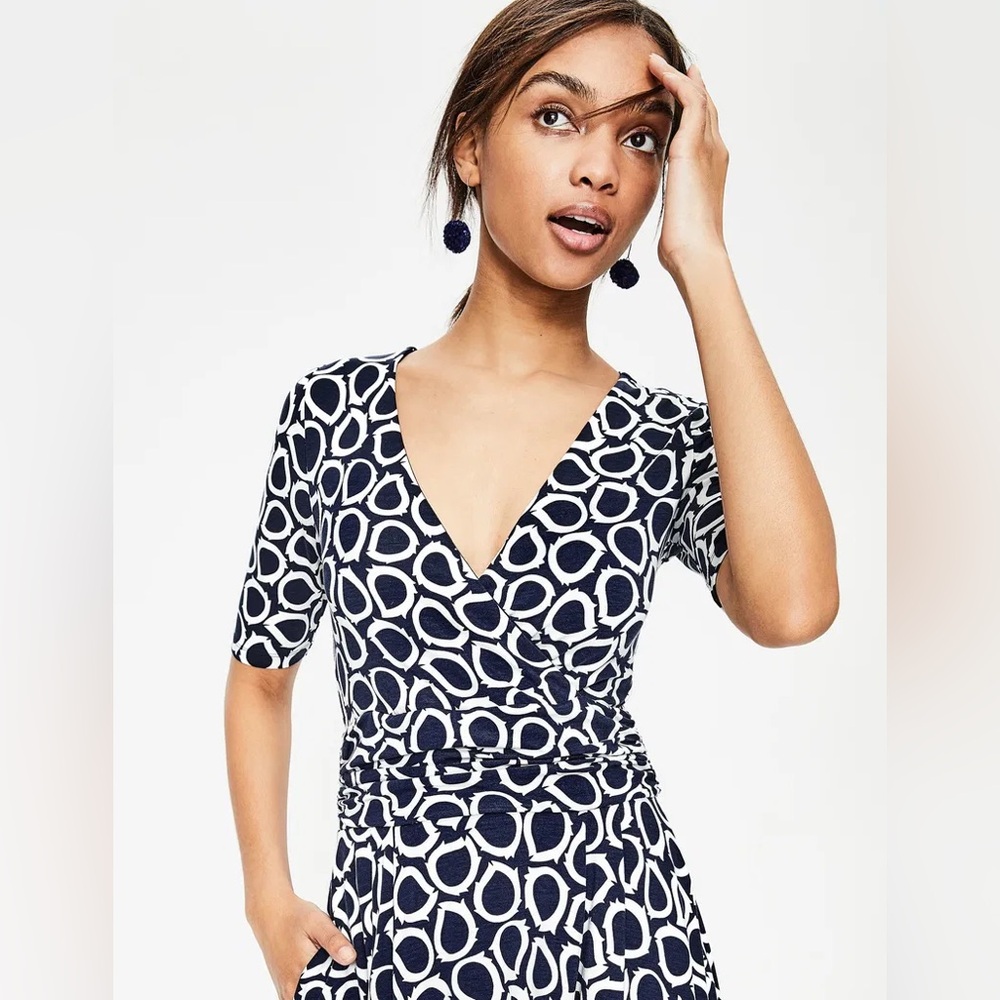 Boden Kassidy Jersey Navy and White Geometric Midi Dress- EUC - Picture 3 of 10